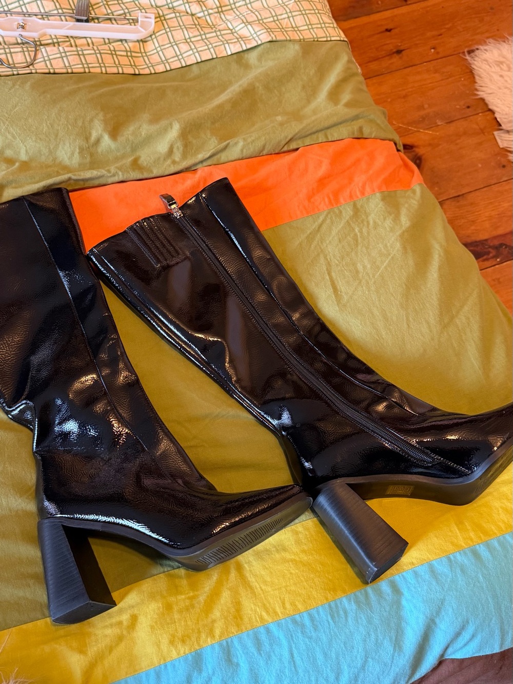 Princess Polly Jessa Black vegan patent leather tall boots size 9